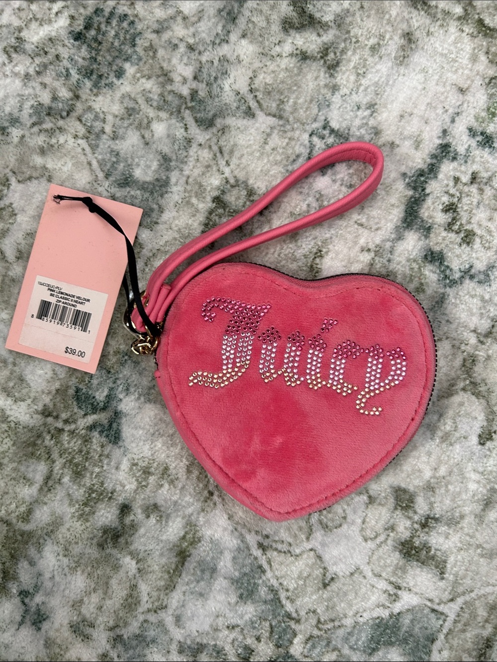 Juicy Couture Hot Pink Heart Wristlet with Crystal 'Juicy' Logo